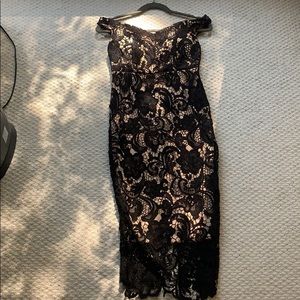 Black Lace Off Shoulder Midi Dress